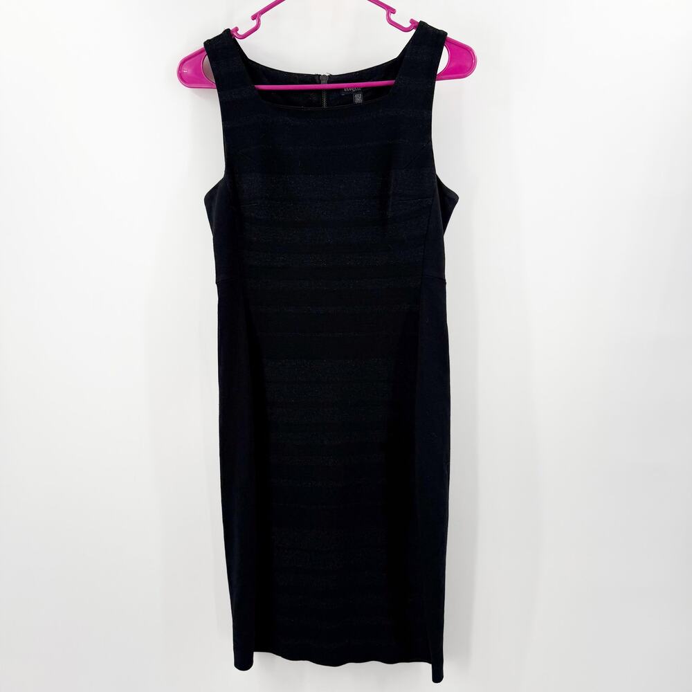 Eileen Fisher Dress Womens 6P Black Charcoal Stripe Viscose Stretch Ponte Sheath